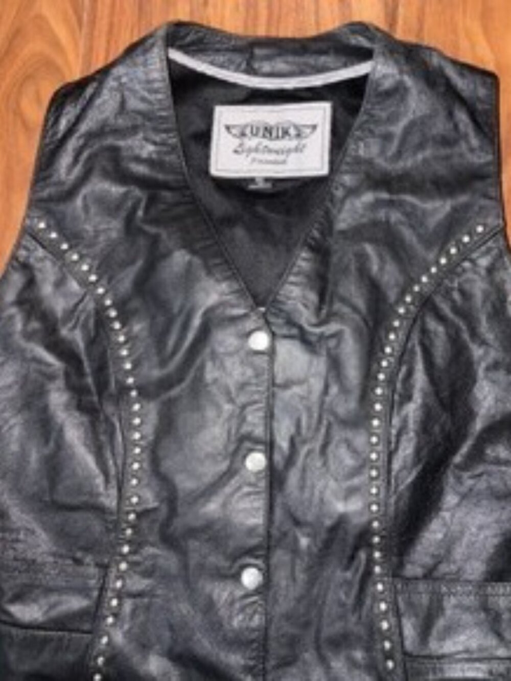 BLACK LEATHER VEST WITH SILVER STUDS (XL)